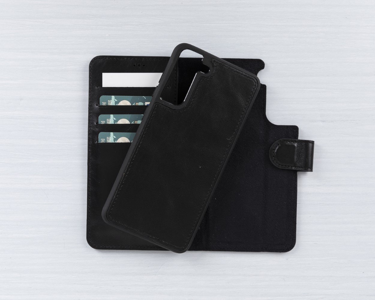 Samsung Galaxy S21 Fe Uyumlu Deri̇ Cüzdanlı Kılıf Rst1 Si̇yah