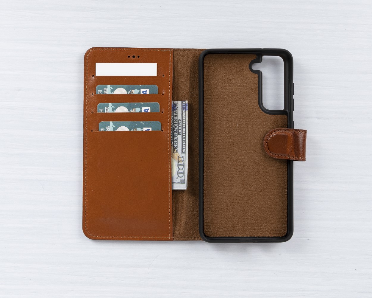 Samsung Galaxy S21 Fe Uyumlu Deri̇ Cüzdanlı Kılıf Rst2Ef Taba