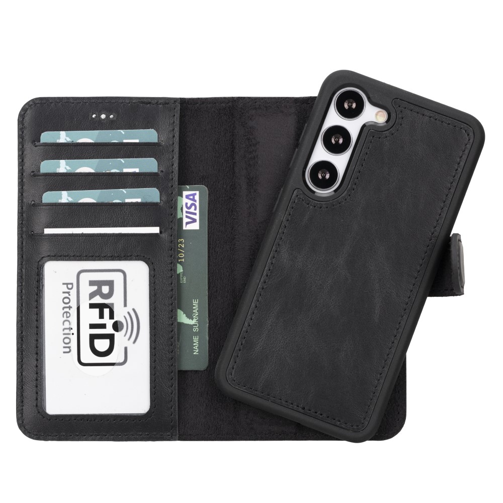 Samsung Galaxy S23 Uyumlu Deri̇ Cüzdanlı Kılıf Rst1 Si̇yah