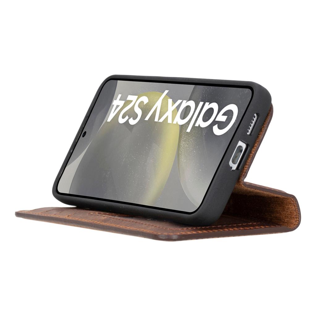 Samsung Galaxy S24 Uyumlu, Deri̇ Cüzdanlı Kılıf, Anti̇k Kahve