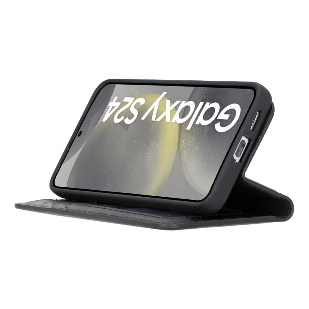 Samsung Galaxy S24 Uyumlu, Deri̇ Cüzdanlı Kılıf, Parlak Si̇yah