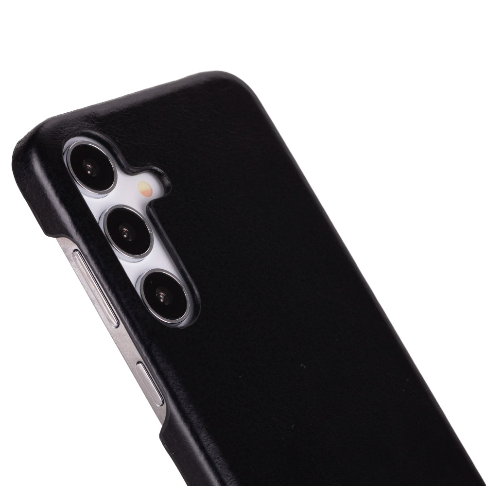 Samsung Galaxy S25 Plus Uyumlu, Haki̇ki̇ Deri̇, El Yapımı Arka Kapak, Kömür Si̇yah