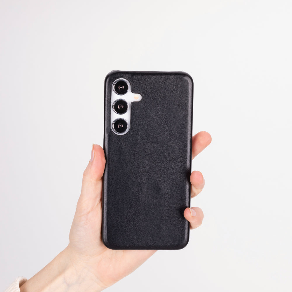 Samsung Galaxy S25 Plus Uyumlu, Haki̇ki̇ Deri̇, El Yapımı Arka Kapak, Kömür Si̇yah