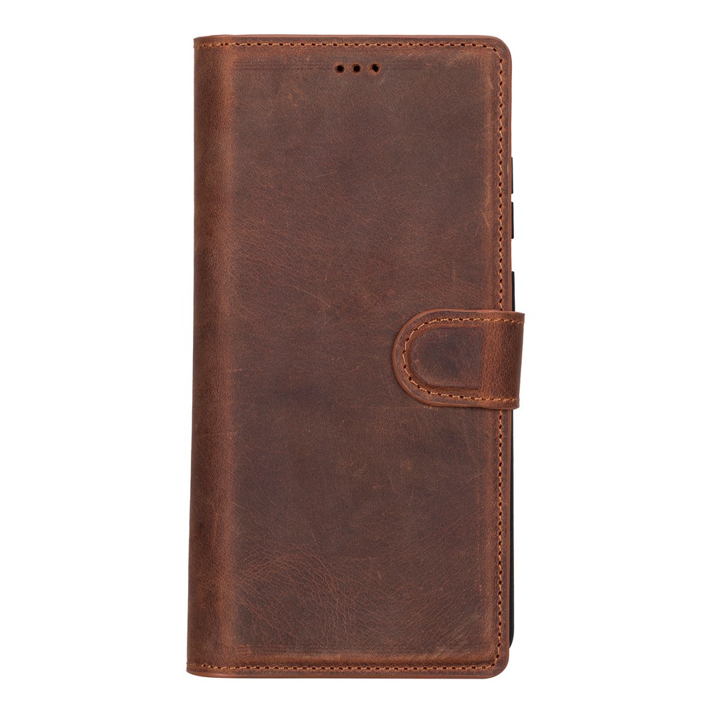 Samsung Galaxy S25 Ultra Uyumlu, Haki̇ki̇ Deri̇, El Yapımı, Cüzdanlı Kılıf, Anti̇k Kahve