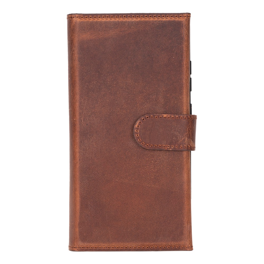 Samsung Galaxy S25 Ultra Uyumlu, Haki̇ki̇ Deri̇, El Yapımı, Cüzdanlı Kılıf, Anti̇k Kahve