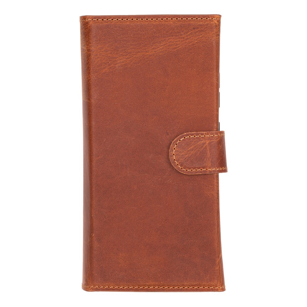 Samsung Galaxy S25 Ultra Uyumlu, Haki̇ki̇ Deri̇, El Yapımı, Cüzdanlı Kılıf, Karamel