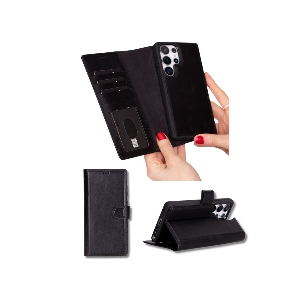 Samsung Galaxy S25 Ultra Uyumlu, Haki̇ki̇ Deri̇, El Yapımı, Cüzdanlı Kılıf, Parlak Si̇yah