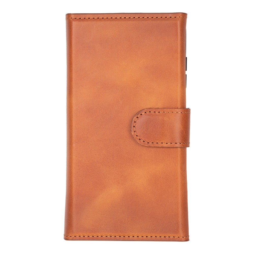 Samsung Galaxy S25 Uyumlu, Haki̇ki̇ Deri̇, El Yapımı, Cüzdanlı Kılıf, Gölgeli̇ Kahve