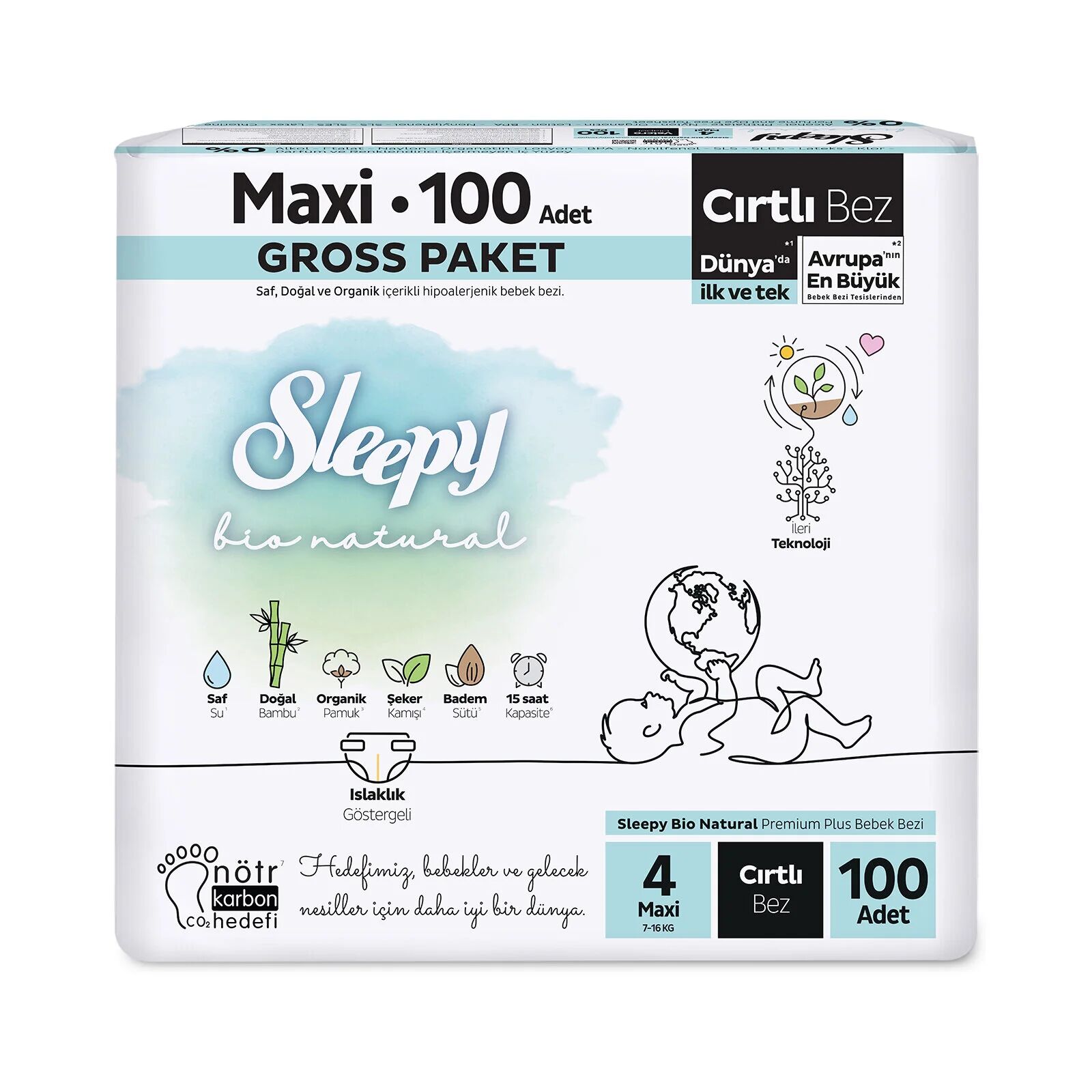 Sleepy Bi̇o Natural Bebek Bezi̇ Gross Paket 4 Beden 100 Adet