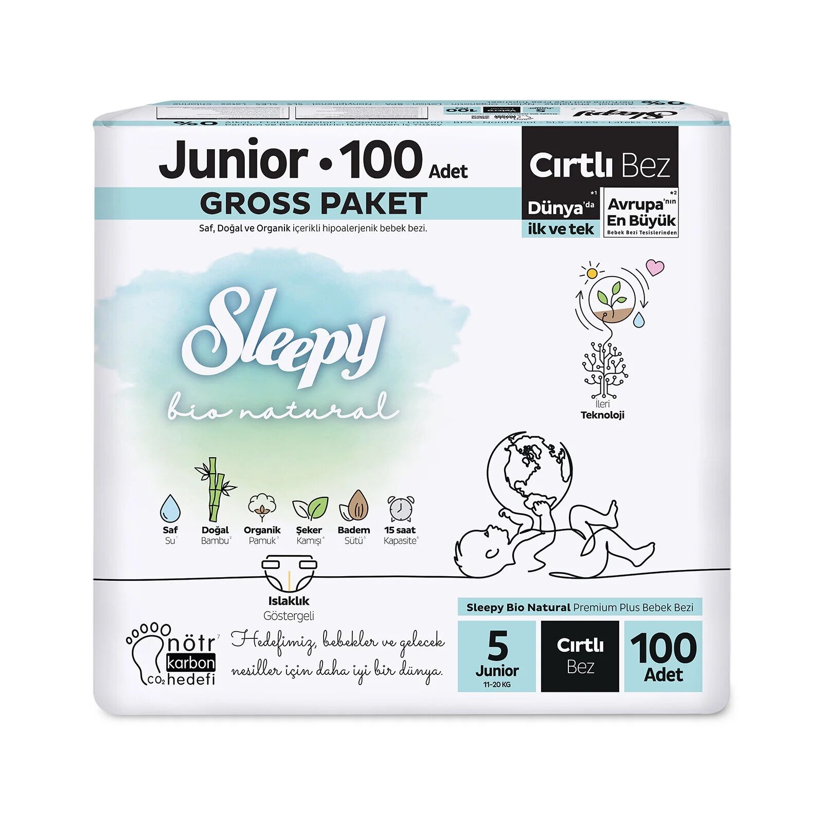 Sleepy Bi̇o Natural Bebek Bezi̇ Gross Paket 5 Beden 100 Adet