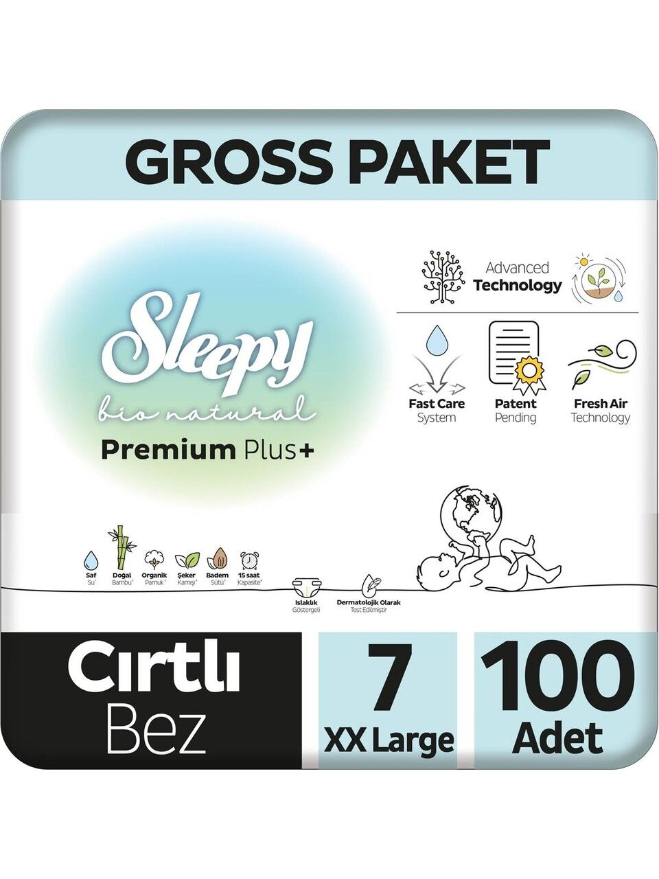 Sleepy Bi̇o Natural Bebek Bezi̇ Gross Paket 7 Beden 20-30 Kg 100 Adet