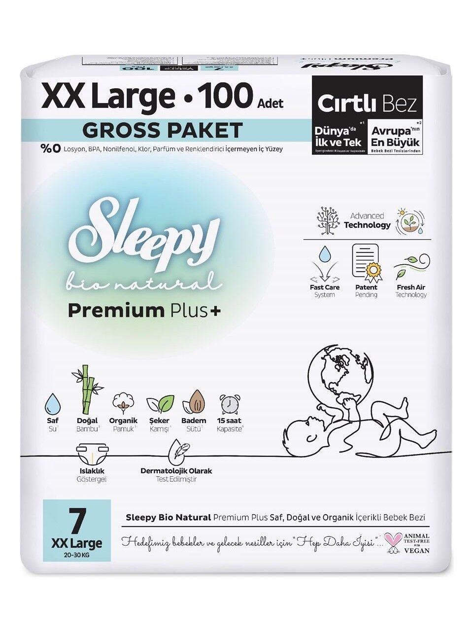 Sleepy Bi̇o Natural Bebek Bezi̇ Gross Paket 7 Beden 20-30 Kg 100 Adet