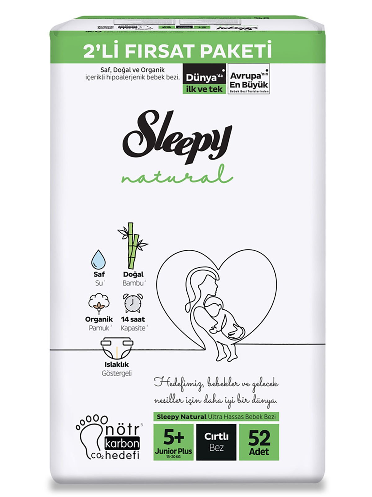 Sleepy Natural Bebek Bezi̇ 2 Li̇ Fırsat Paketi̇ 5+ Beden 52 Adet