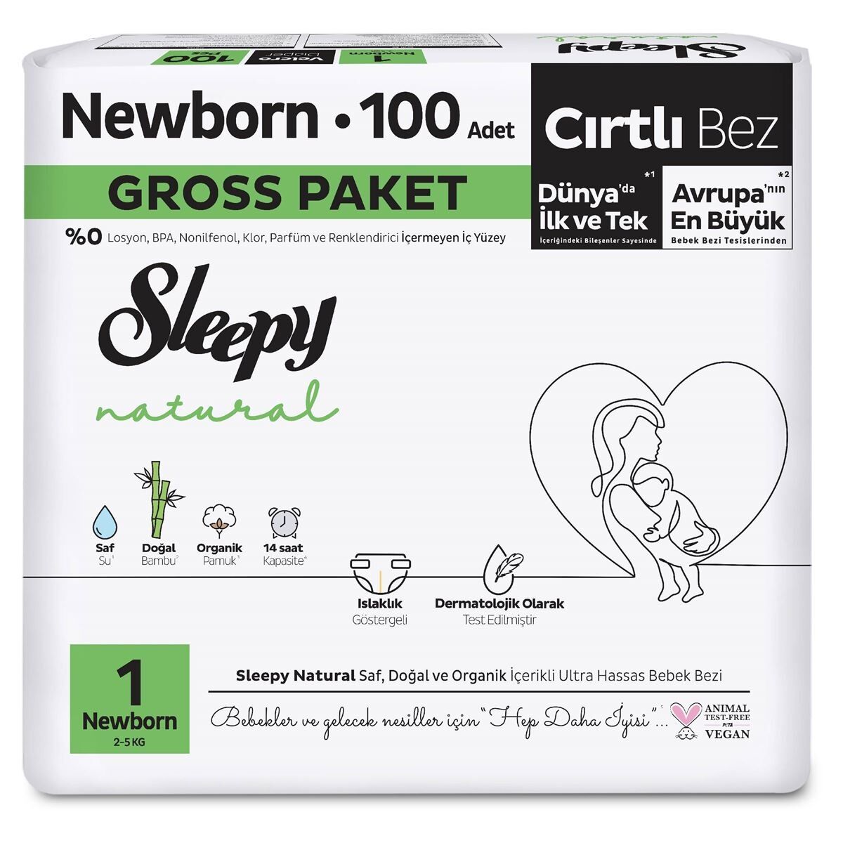 Sleepy Natural Bebek Bezi̇ Gross Paket 1 Beden 2-5 Kg 100 Adet