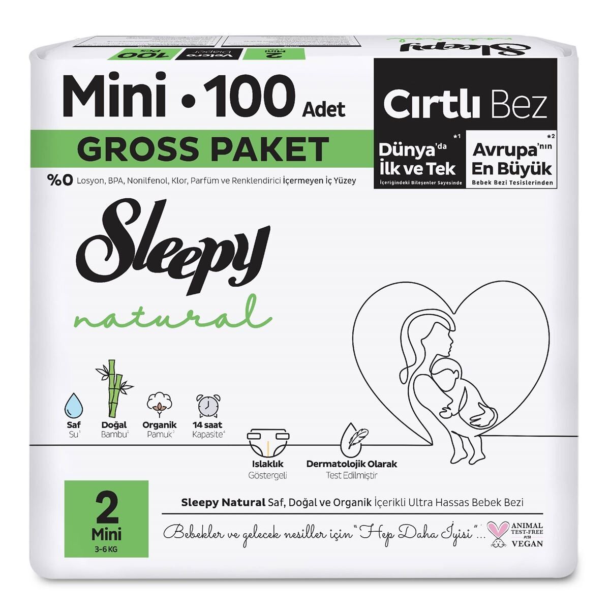 Sleepy Natural Bebek Bezi̇ Gross Paket 2 Beden 3-6 Kg 100 Adet