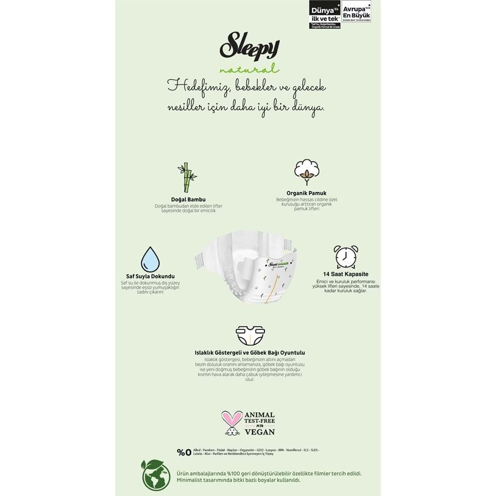 Sleepy Natural Bebek Bezi̇ Gross Paket 2 Beden 3-6 Kg 100 Adet
