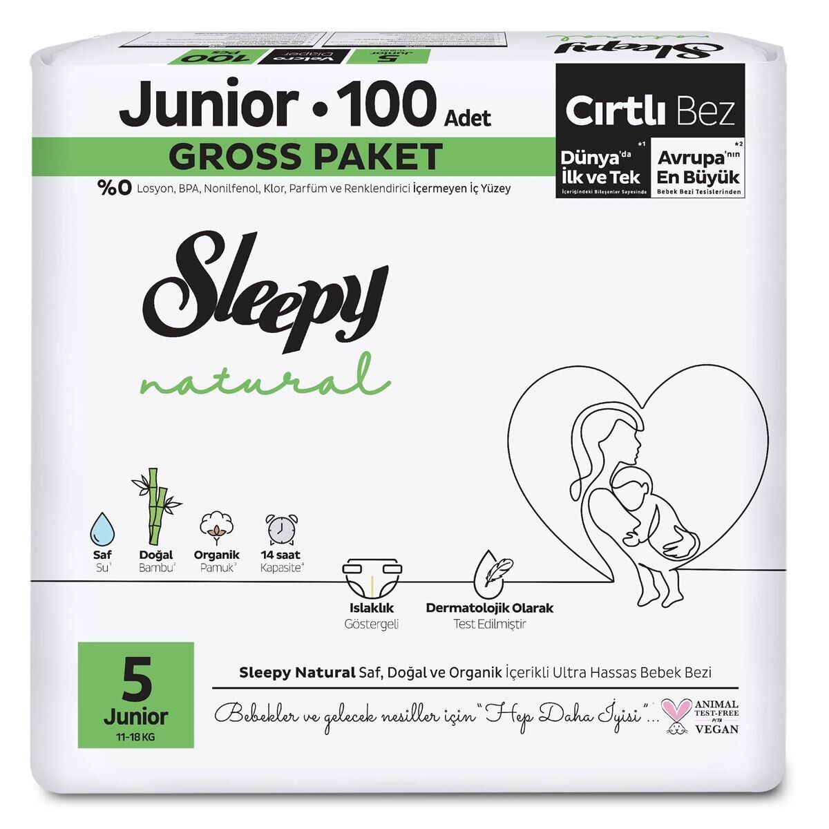 Sleepy Natural Bebek Bezi̇ Gross Paket 5 Beden 11-18 Kg 100 Adet