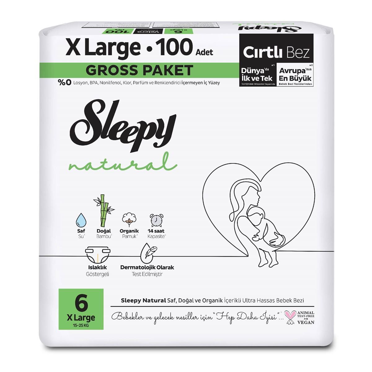 Sleepy Natural Bebek Bezi̇ Gross Paket 6 Beden 15-25 Kg 100 Adet