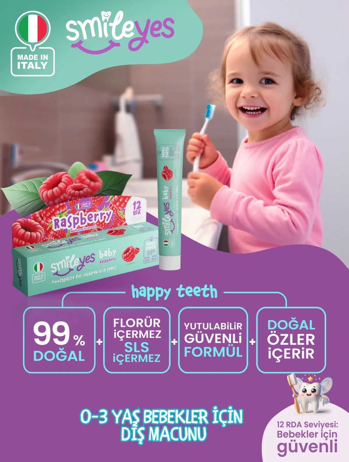 Smi̇leyes Baby Di̇ş Macunu 0-3 Yaş 30 Ml Raspberry