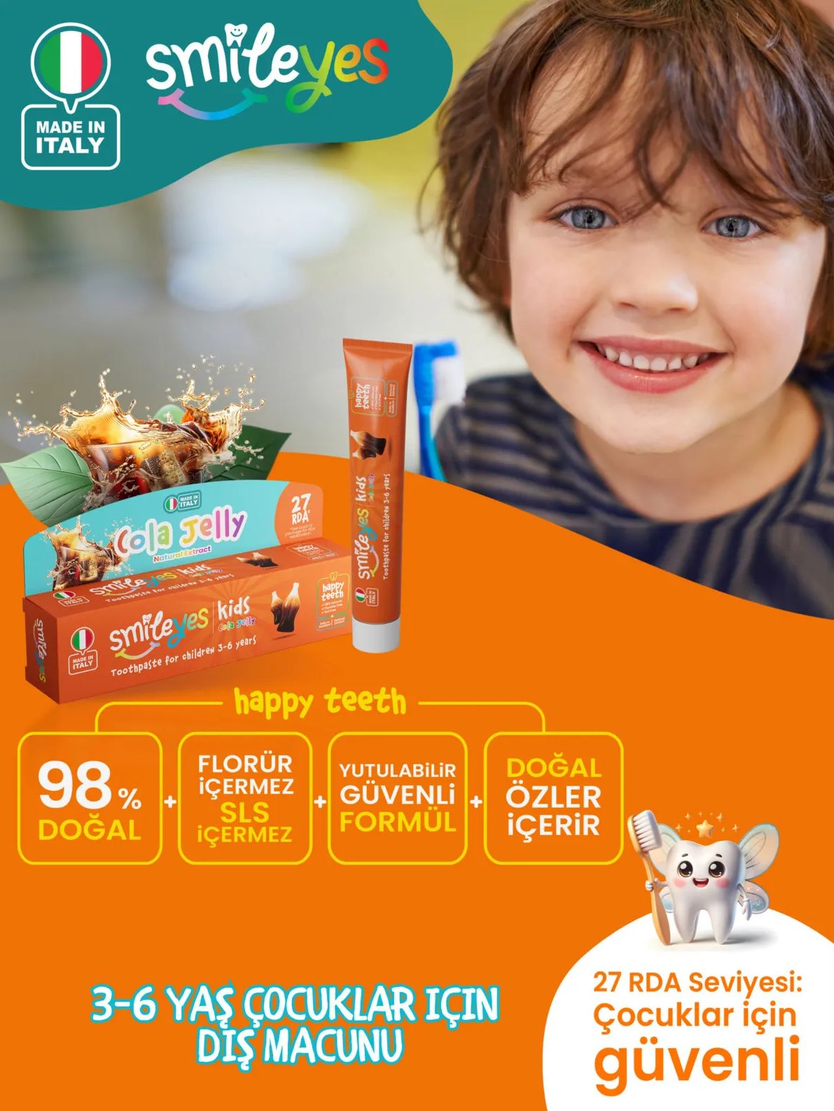 Smi̇leyes Ki̇ds Di̇ş Macunu 3-6 Yaş 50 Ml Cola Jelly