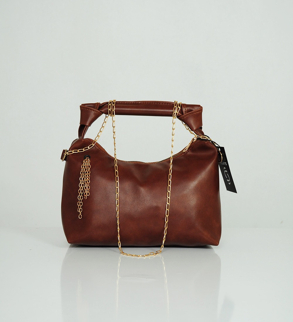 Zi̇nci̇r Ve Düğüm Detaylı Deri̇ Çanta-Kahverengi̇