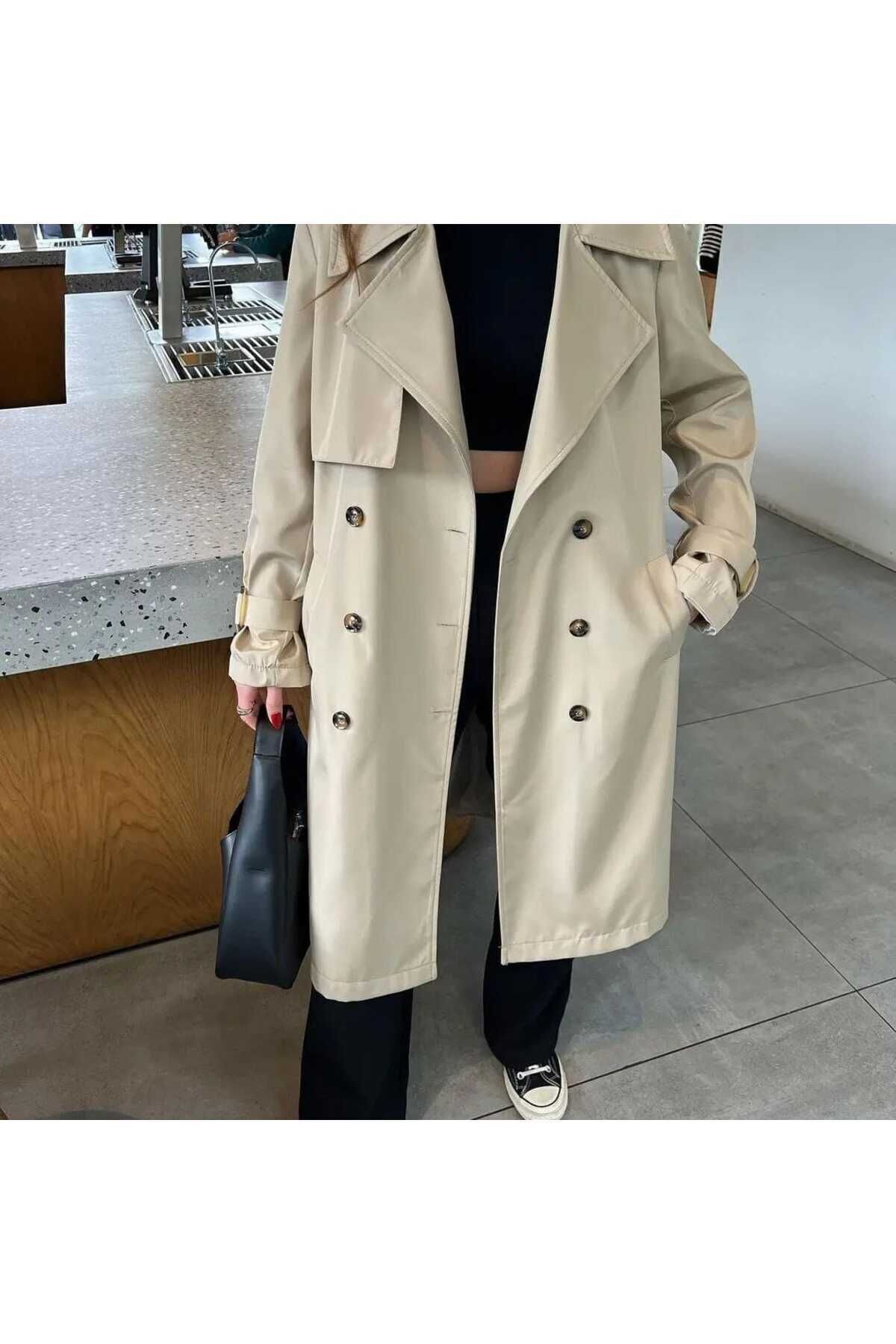 Taş Rengi̇ Astarlı Trençkot