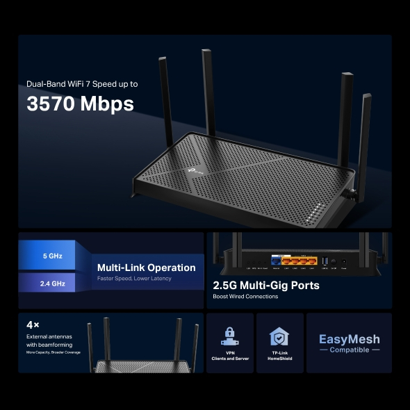 Tp-Lınk Be230 Be3600 Dual-Band Wi̇-Fi̇ 7 Router