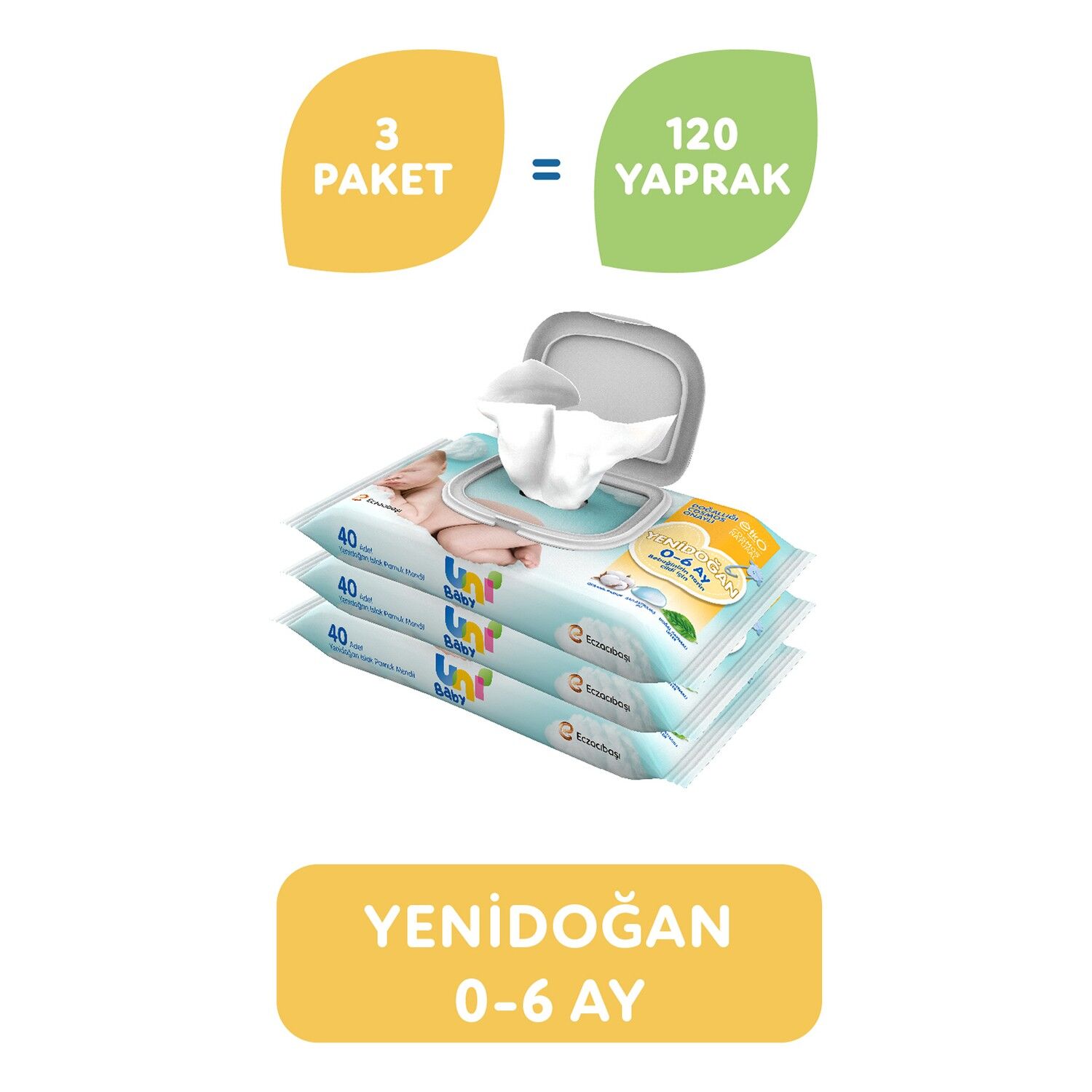 Uni̇ Baby Yeni̇doğan Islak Havlu Mendi̇l 3Lü 120 Yaprak