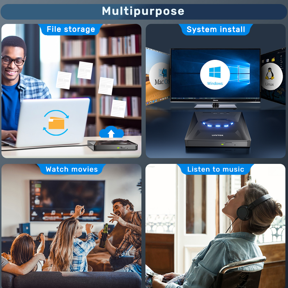 Unıtek Hari̇ci̇ Dvd-Rw Usb Type-C/A 5İn1 Dock (T1037A)