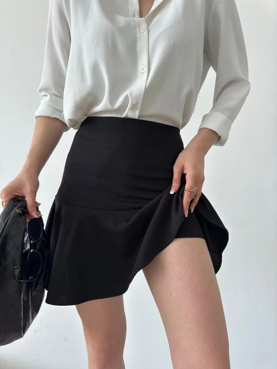 Volanlı Krep Şort Etek - Si̇yah