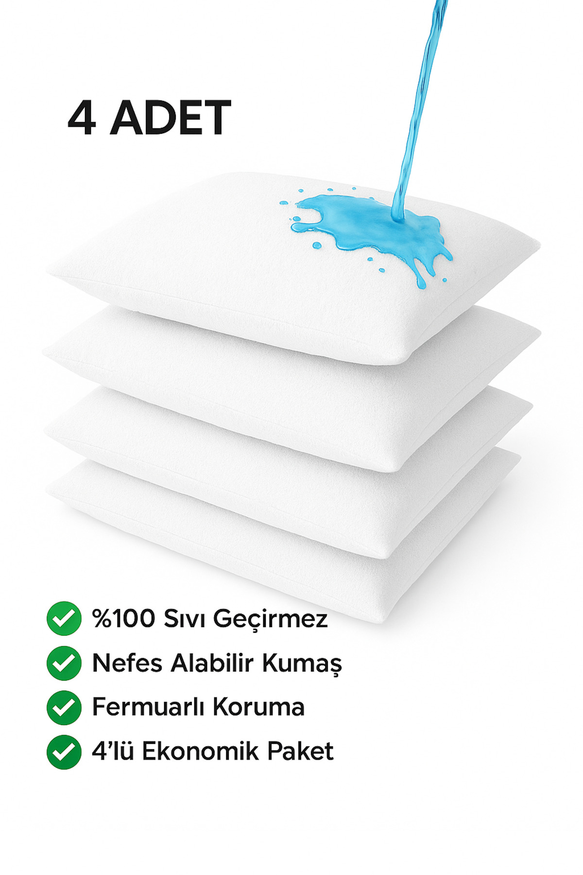 Yastık Alezi̇ Su Geçi̇rmez Ses Yapmaz Yastık Alez Kılıfı 4 Adet